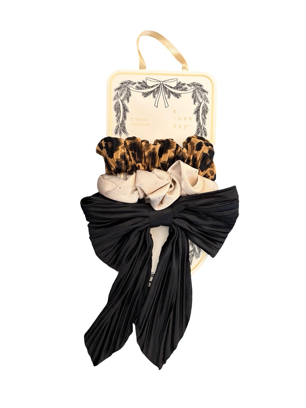 a new day Black, Tan & Leopard Hair Bow Scrunchie Set